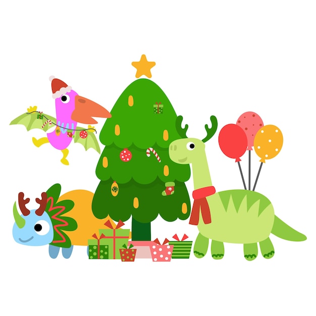 Dinosaurio navidad feliz año nuevo Dino clipart