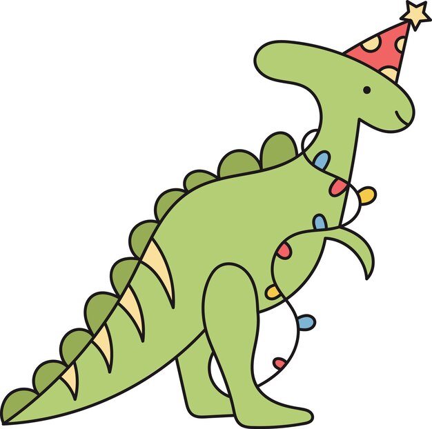 Vector dinosaurio navideño con guirnalda