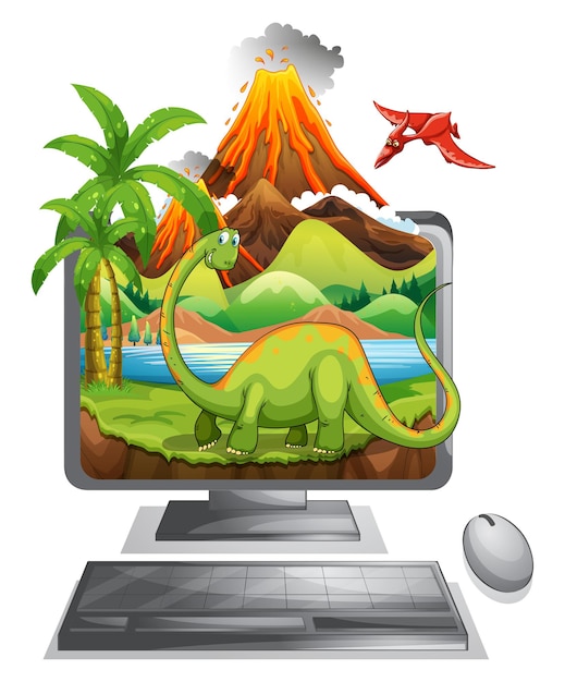 Dinosaurio en la pantalla de la computadora