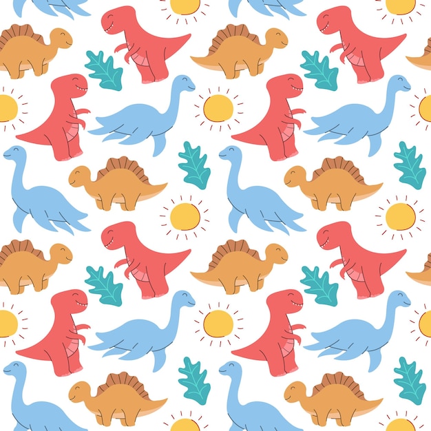 Dinosaurio de patrones sin fisuras Dinosaurios coloridos fondo vectorial Telón de fondo para textiles y telas