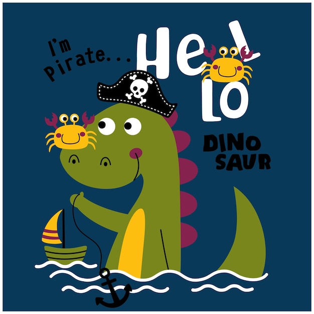 dinosaurio, el, pirata, divertido, animal, caricatura