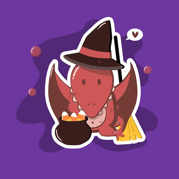 Dinosaurio Pterodáctilo Bruja Personaje de Halloween