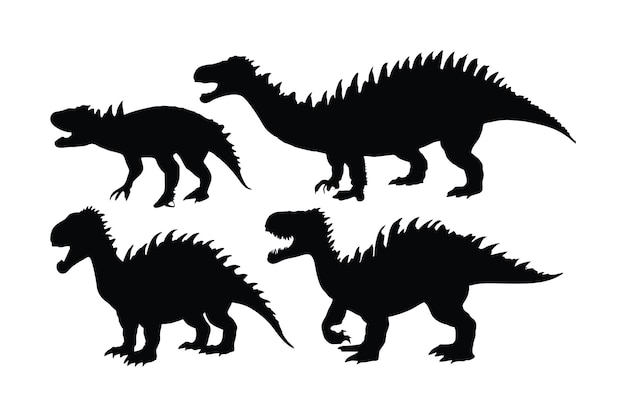 Dinosaurio rugiendo en diferentes posiciones silueta conjunto vector gran colección de silueta de pie de dinosaurio sobre un fondo blanco históricos animales carnívoros paquetes de silueta de cuerpo completo