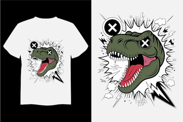 Dinosaurio T-Rex con cabeza rugidora Ilustración de arte pop para camiseta