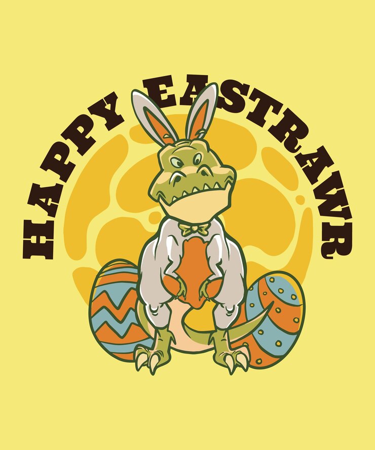 Vector dinosaurio en traje de conejito de pascua happy eastrawr camiseta 2022