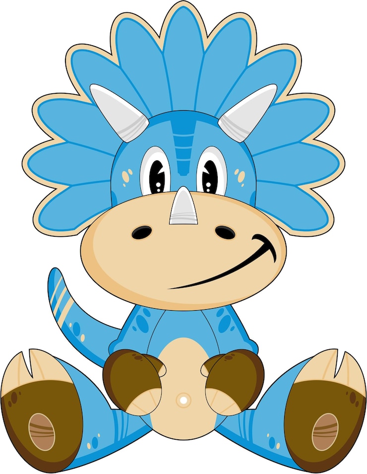 Vector dinosaurio triceratops azul de dibujos animados lindo