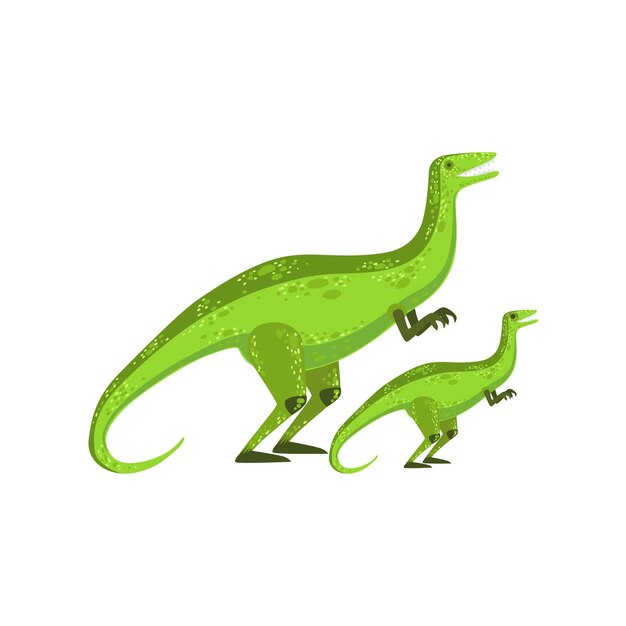 Dinosaurio velociraptor monstruo prehistórico pareja de espécimen similar ilustración vectorial de dibujos animados grandes y pequeños