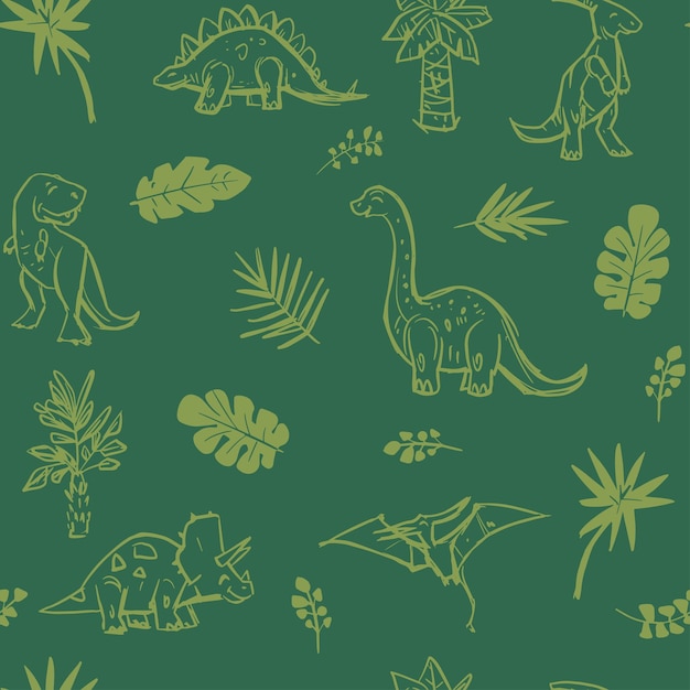 Dinosaurios conjunto de patrones sin costuras ilustraciones boceto monocromo vector dibujado a mano