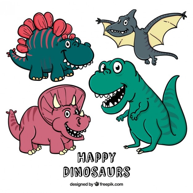 Dinosaurios de dibujos animados dibujados a mano