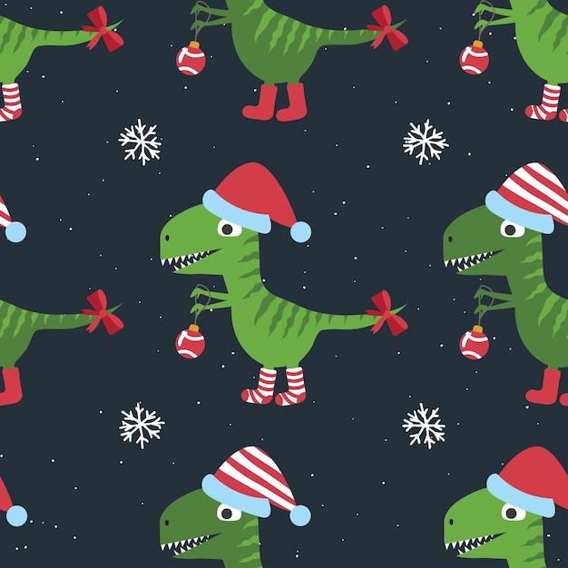 Dinosaurios divertidos de Navidad, patrones sin fisuras.