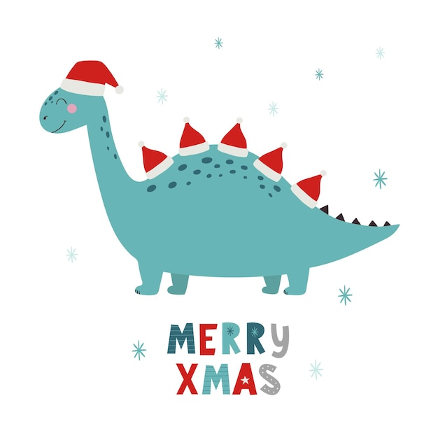 Dinosaurios de Navidad Roar Xmas Dino Xmas Ilustración de vector de personaje divertido en estilo de dibujos animados