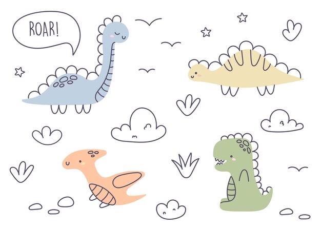 Dinosaurios para niños juegos para niños dibujos de animales al estilo escandinavo personajes de animales lindos