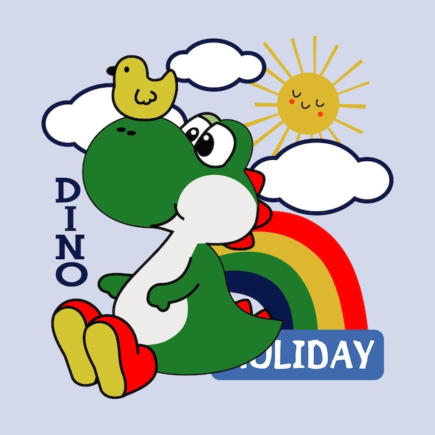 dinosaurios y pequeños pájaros jugando juntos diseño de ilustraciones vectoriales de dibujos animados para imprimir