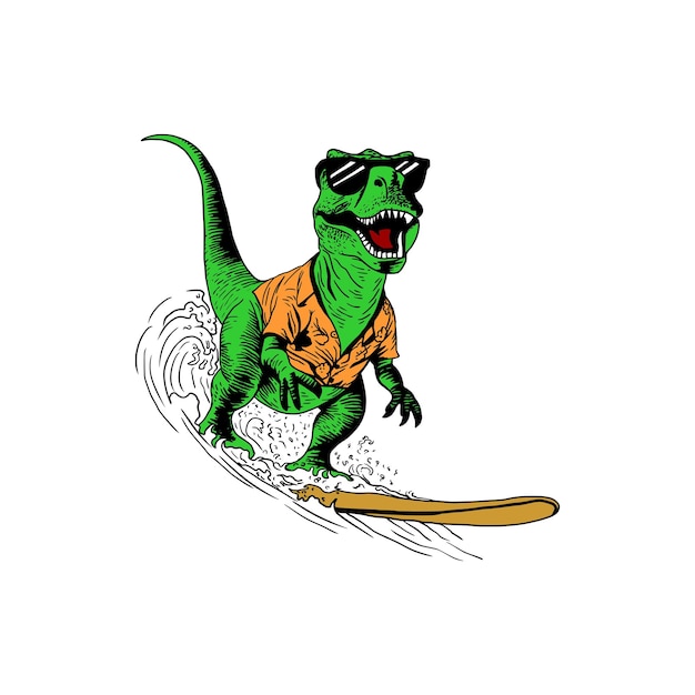 Dinosaurios surfeando bajo el sol de verano
