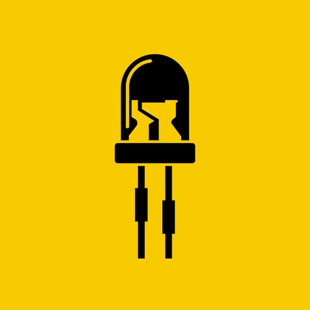 Diodo emisor de luz icono aislado led silueta negra sobre fondo amarillo vector ilustración plana