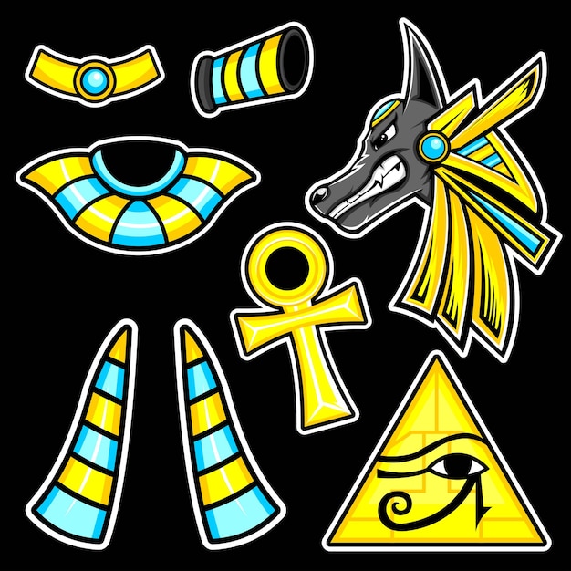 dios anubis con ilustración de dibujos animados de conjunto de elementos