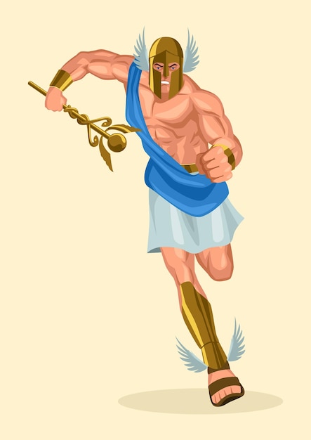 Vector dios y la diosa griega serie de ilustraciones vectoriales, hermes, el emisario y mensajero de los dioses