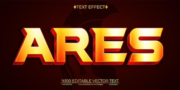 Vector dios griego de oro ares efecto de texto vectorial 3d editable