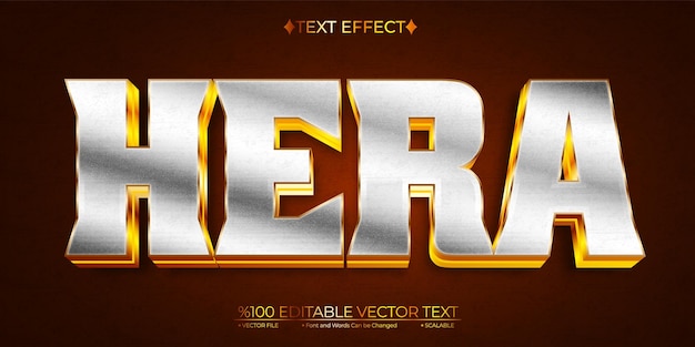 Dios griego de oro y plata Hera Efecto de texto vectorial 3D editable