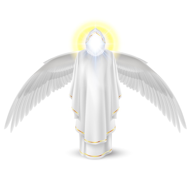 Vector dios guardián ángel en blanco con las alas hacia abajo. imagen de arcángeles. concepto religioso