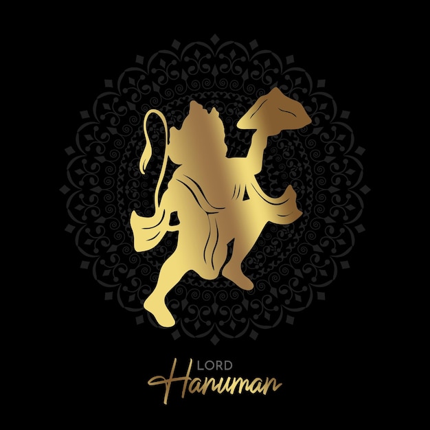 Vector dios hindú hanuman ilustración de oro con mandala