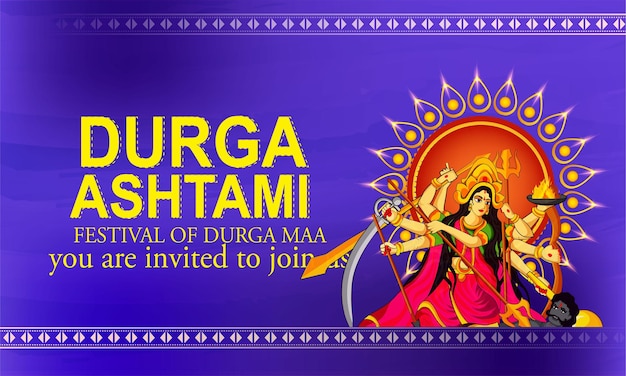 Dios indio Durga en el fondo Happy Durga Puja Shubh Navratri. ilustración vectorial