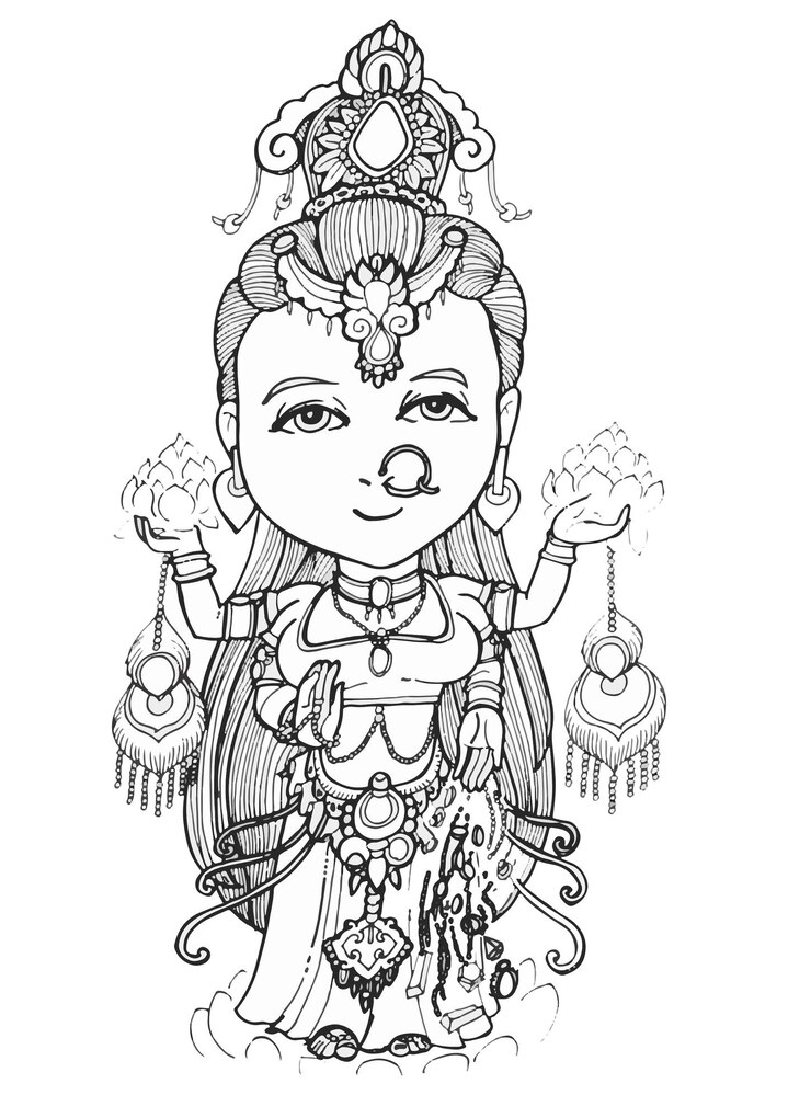 Vector dios laksmi, el dios indio del amor y el dinero. dibujo e ilustrado por artbyuncle 3.