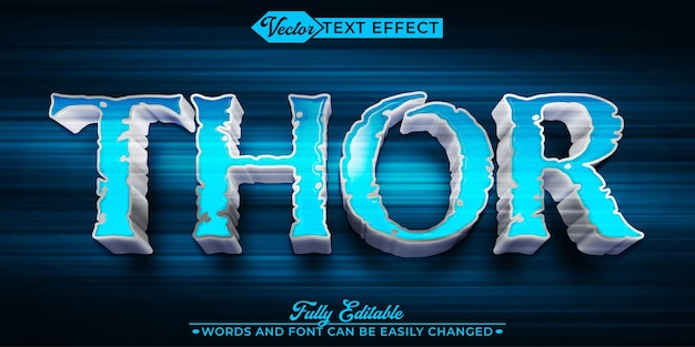 Dios mitológico del relámpago Turquesa Brillante Thor Vector Plantilla de efecto de texto editable