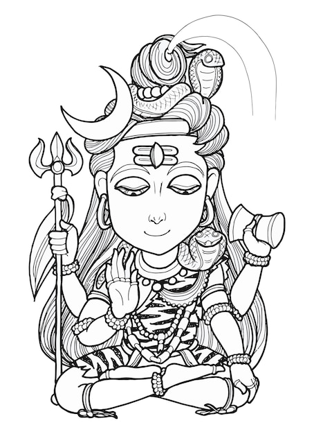 Dios Shiva, el dios indio del poder del mundo. Dibujo e ilustrado por ArtByUncle.2