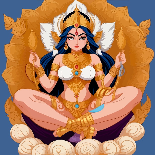 diosa durga india santa tradicional ilustración de dibujos animados