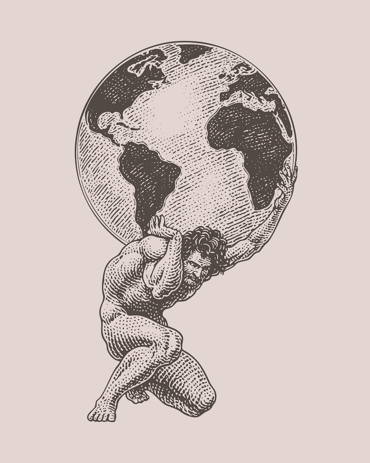 Vector la diosa griega atlas sosteniendo el globo