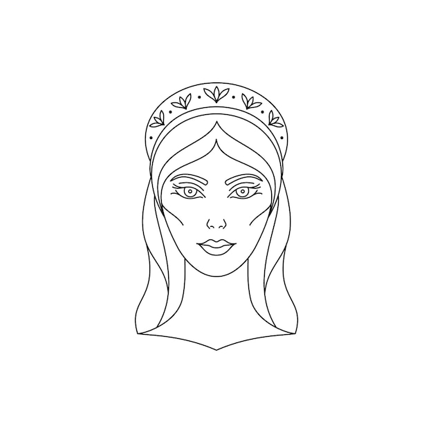 Diosa griega Hera sobre fondo blanco Icono en estilo de arte lineal