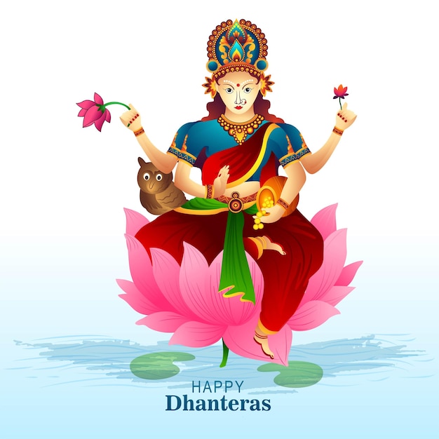 Diosa maa laxmi ilustración con monedas para el festival indio haapy dhanteras fondo