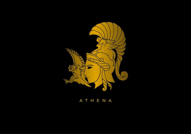 Vector diosa de la sabiduría logotipo de atenas