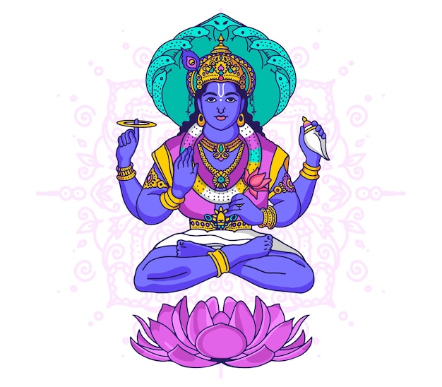 Dioses del hinduismo Lord Vishnu. La principal deidad hindú. ilustración vectorial