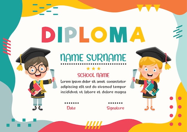 Vector diploma certificado para niños de preescolar y primaria