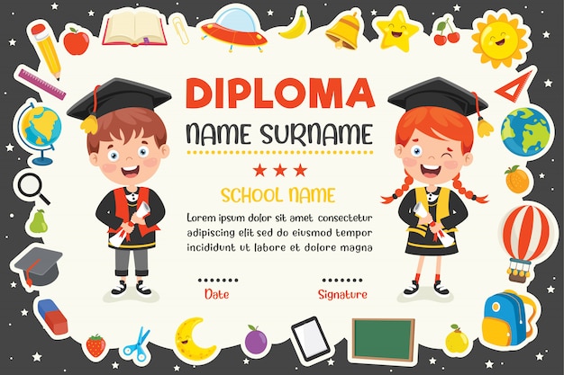 Vector diploma certificado para niños de preescolar y primaria