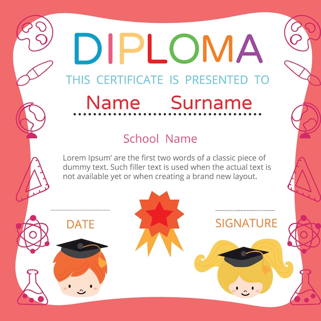 Diploma para niños vector