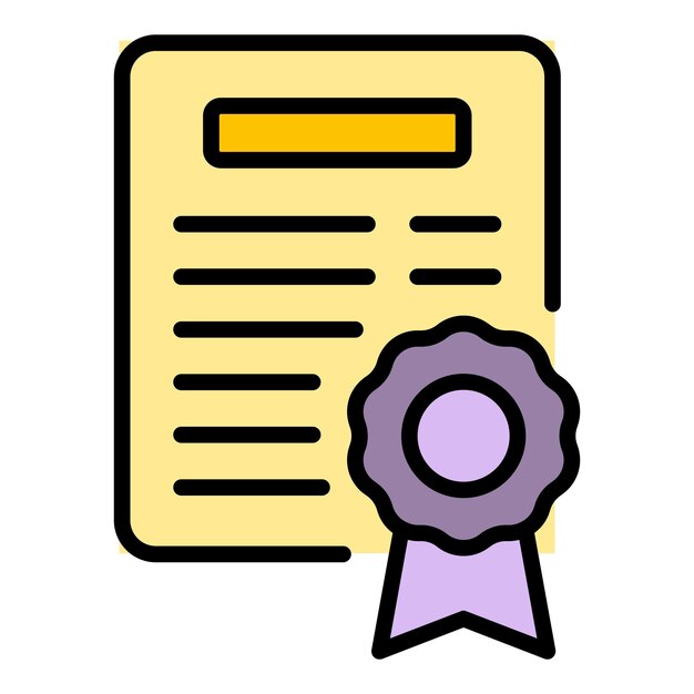Diploma papel icono contorno vector marco certificado premio diseño color plano