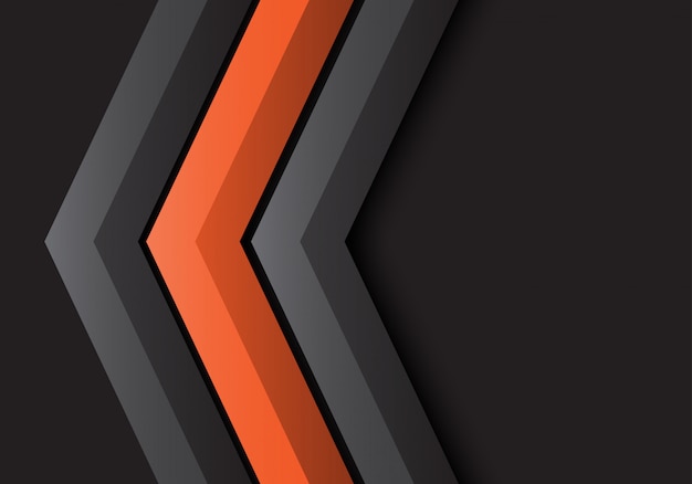 Dirección 3D de flecha naranja gris sobre fondo negro futurista.