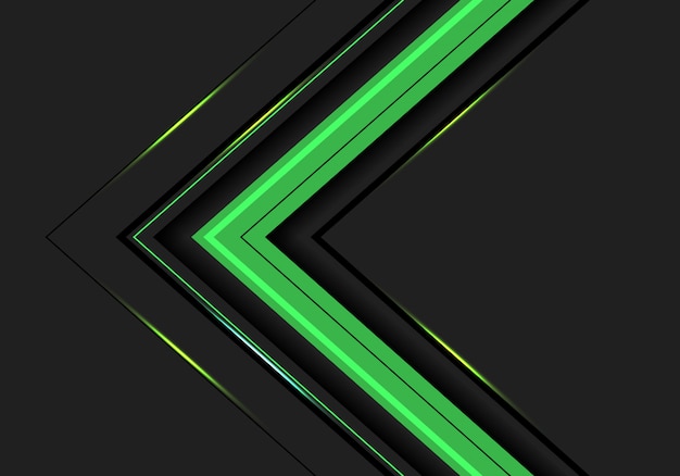 Dirección abstracta de la flecha de la luz verde en fondo gris oscuro.