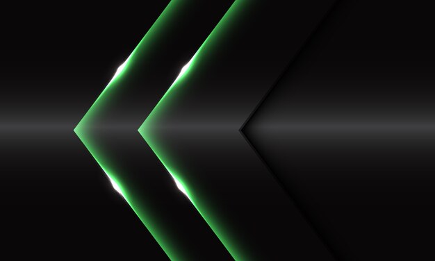 Dirección de flecha brillante verde gemelo abstracto sobre fondo futurista de lujo moderno de diseño metálico gris oscuro.