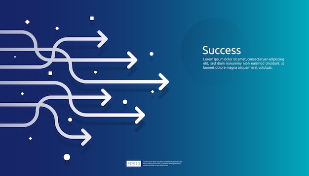 Vector dirección de la flecha de línea para la visión crecimiento del negocio trabajo en equipo líder y concepto de éxito fondo azul para presentación o bandera web plantilla de finanzas vector de objetivo digital ilustración