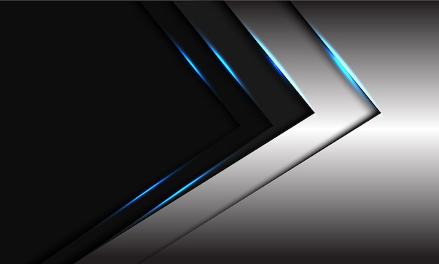 Dirección de flecha de luz azul metálico gris astilla abstracta con diseño de espacio en blanco oscuro ilustración de fondo futurista moderno.
