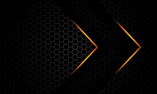 La dirección de la flecha de luz dorada se superpone con el patrón de malla hexagonal gris metálico vector de fondo futurista