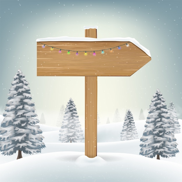 dirección de Navidad cartel de tablero de madera en la nieve