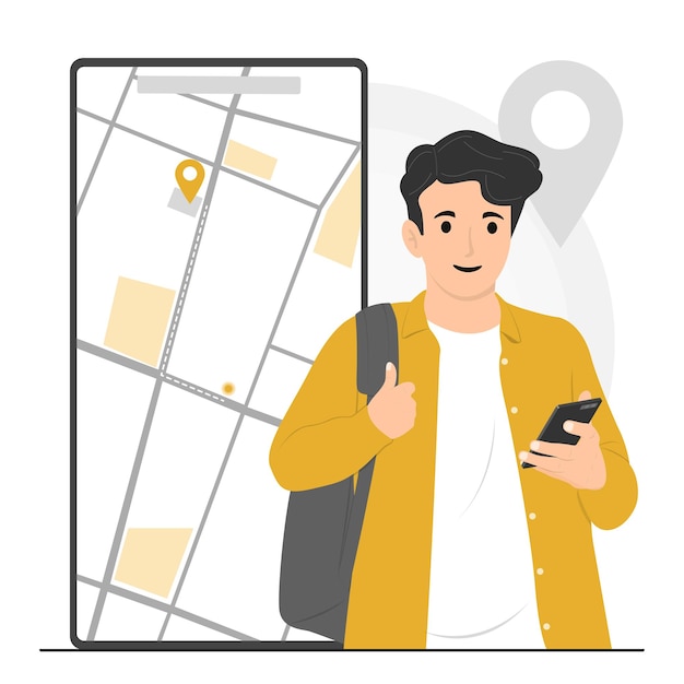 Dirección de vector plano servicio de navegador gps búsqueda de direcciones de ubicación ilustración de concepto