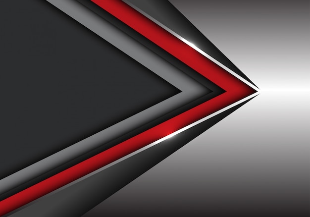 Dirección de velocidad negro rojo sobre plata con fondo de espacio en blanco gris oscuro.