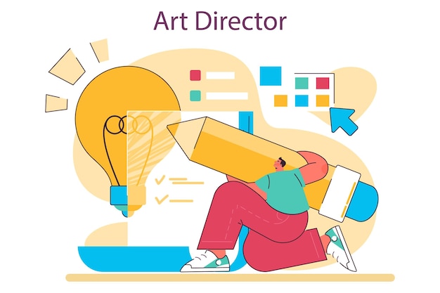 Vector director de arte líder artístico que trabaja en contenido multimedia proceso creativo