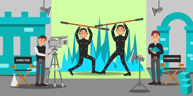 Director, guionista y actores que trabajan en el cine, la industria del entretenimiento, la realización de películas Ilustración